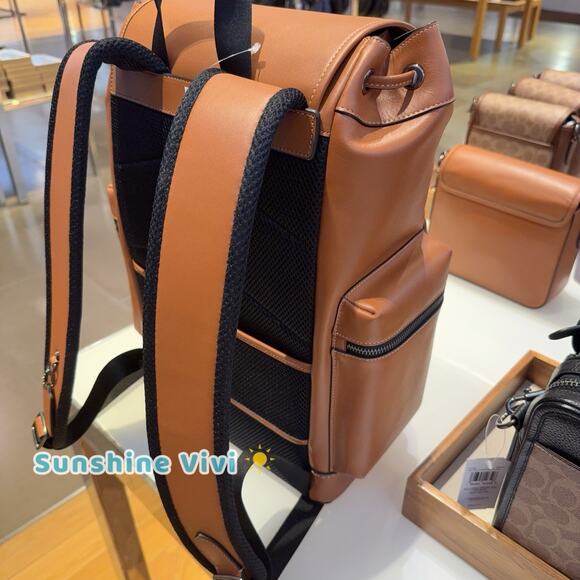 NWT Coach MEN's Large Sprint Backpack Gunmetal/Tan Smooth grain Leather CDB61 - Picture 6 of 7